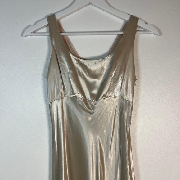 VTG 90s Y2K Satin Maxi Dress Sz Small Champagne Slip Gown Bias Cut Minimalist - Picture 3 of 13